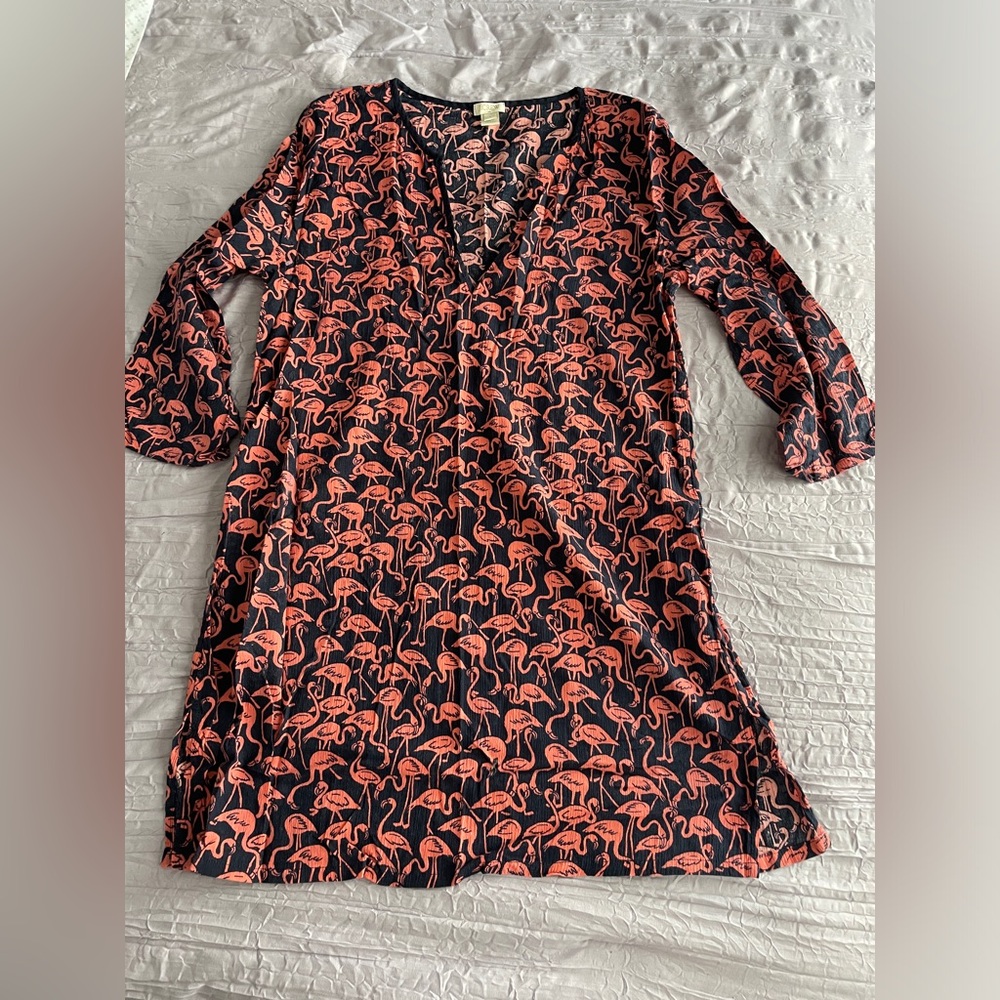 J Crew Pink Flamingo 100% Cotton Cover Up/Tunic/Dress Navy Size Small